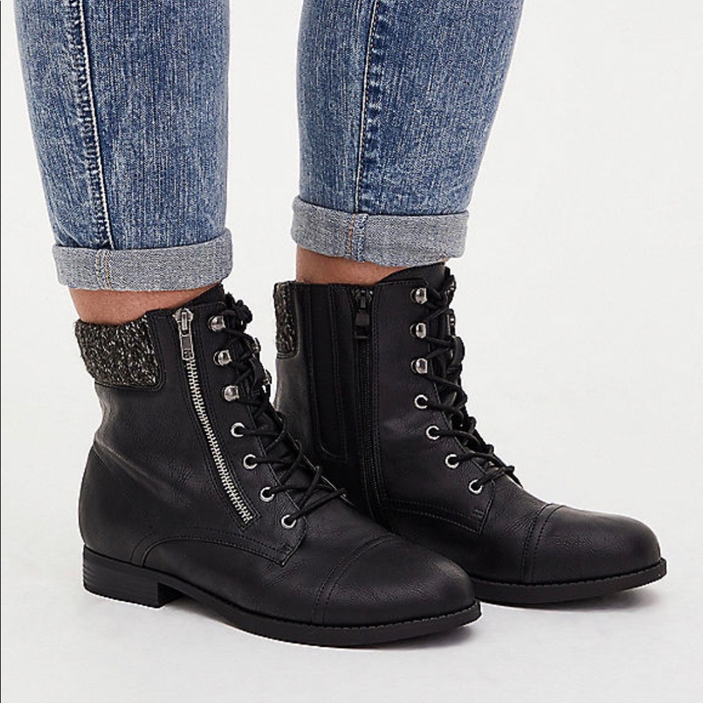 Torrid Black Faux Leather Sweater Trimmed Boots